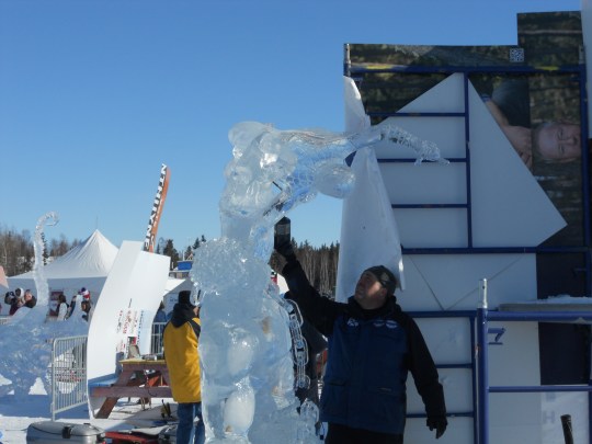 Ice carving final touches