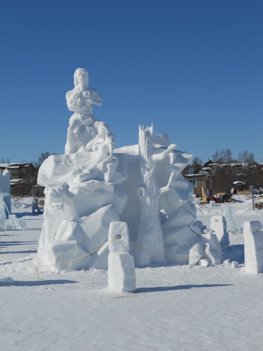 Snow sculptures outside the Yellowknife Snow Castle